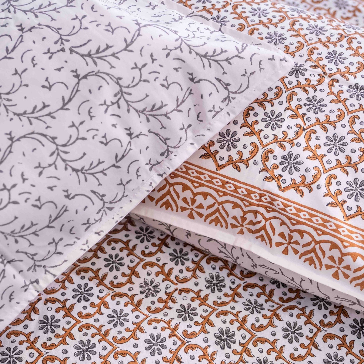 Brown hand block printed bedsheet