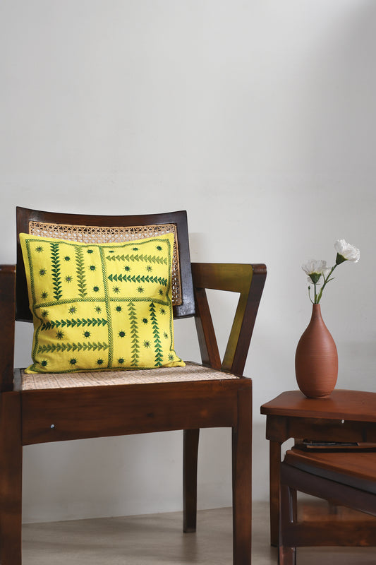 Yellow and Green Embroidery Cushion Cover