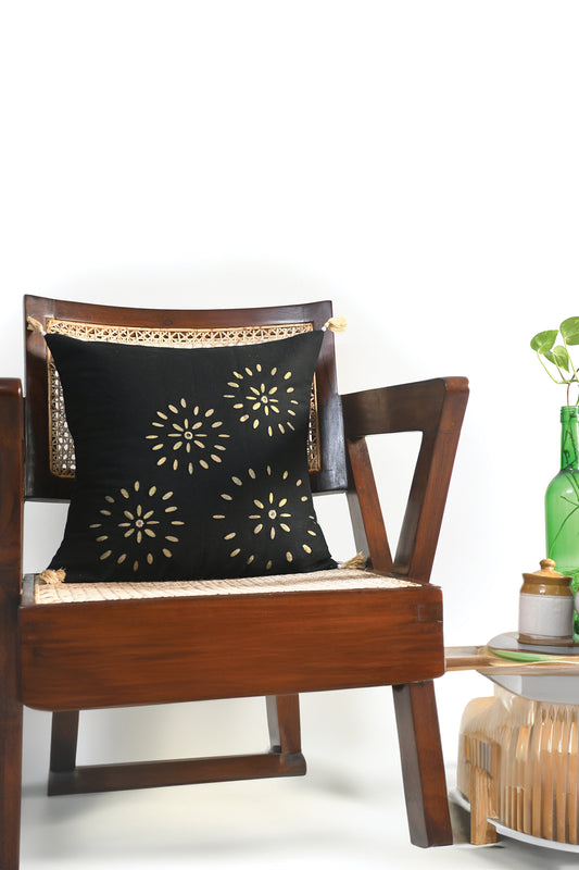 Black and Gold Floral Applique Cushion Cover