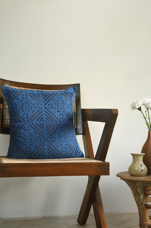 Dark Blue Applique Cushion Cover