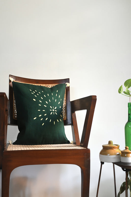 Green and Gold Spark Applique Cushion Cover