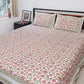 Peach and Red floral hand block printed bedsheet