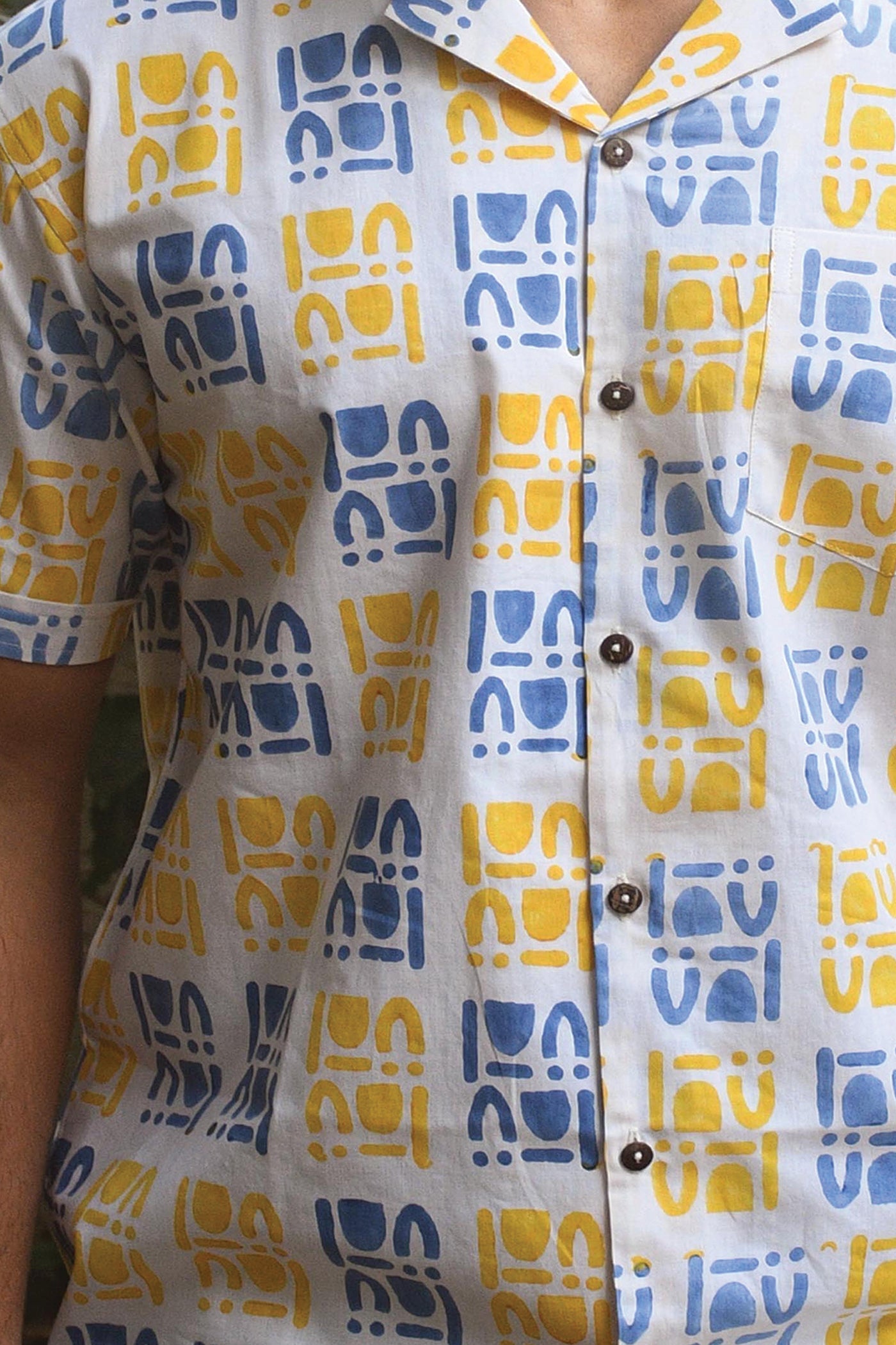 Yellow and Blue Block Printed Shirt