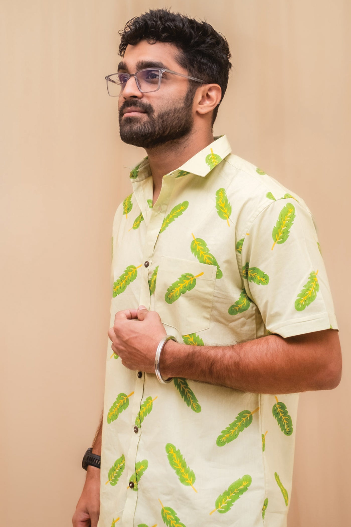 Green Tropical Block Printed Shirt