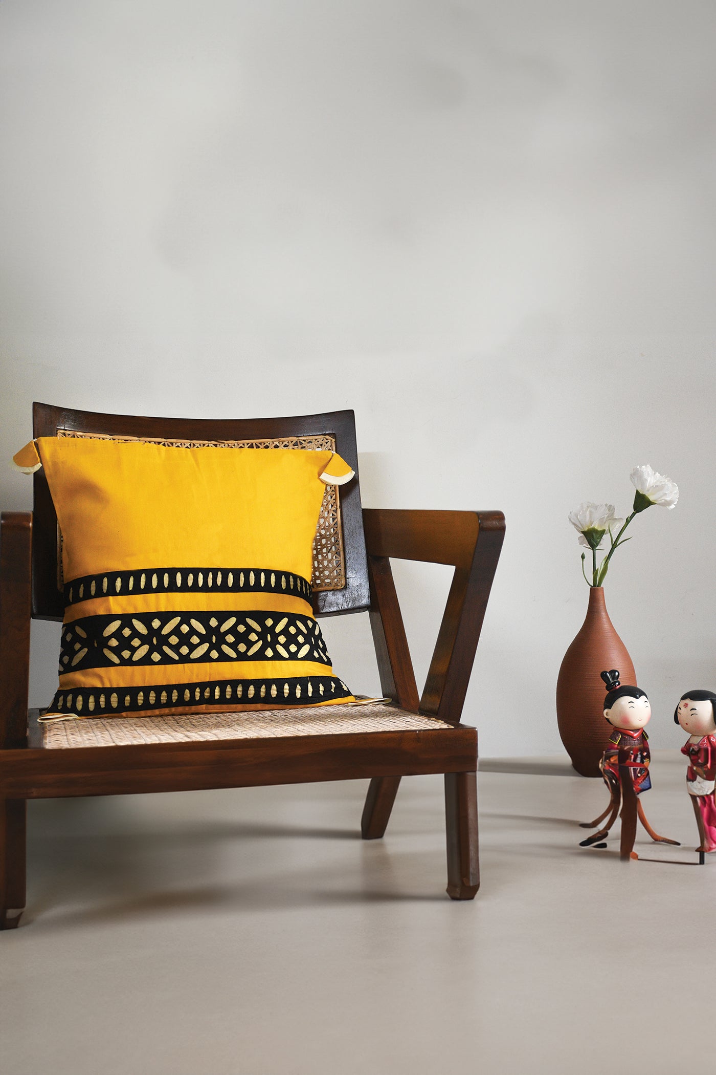 Yellow and Black Applique Cushion Cover