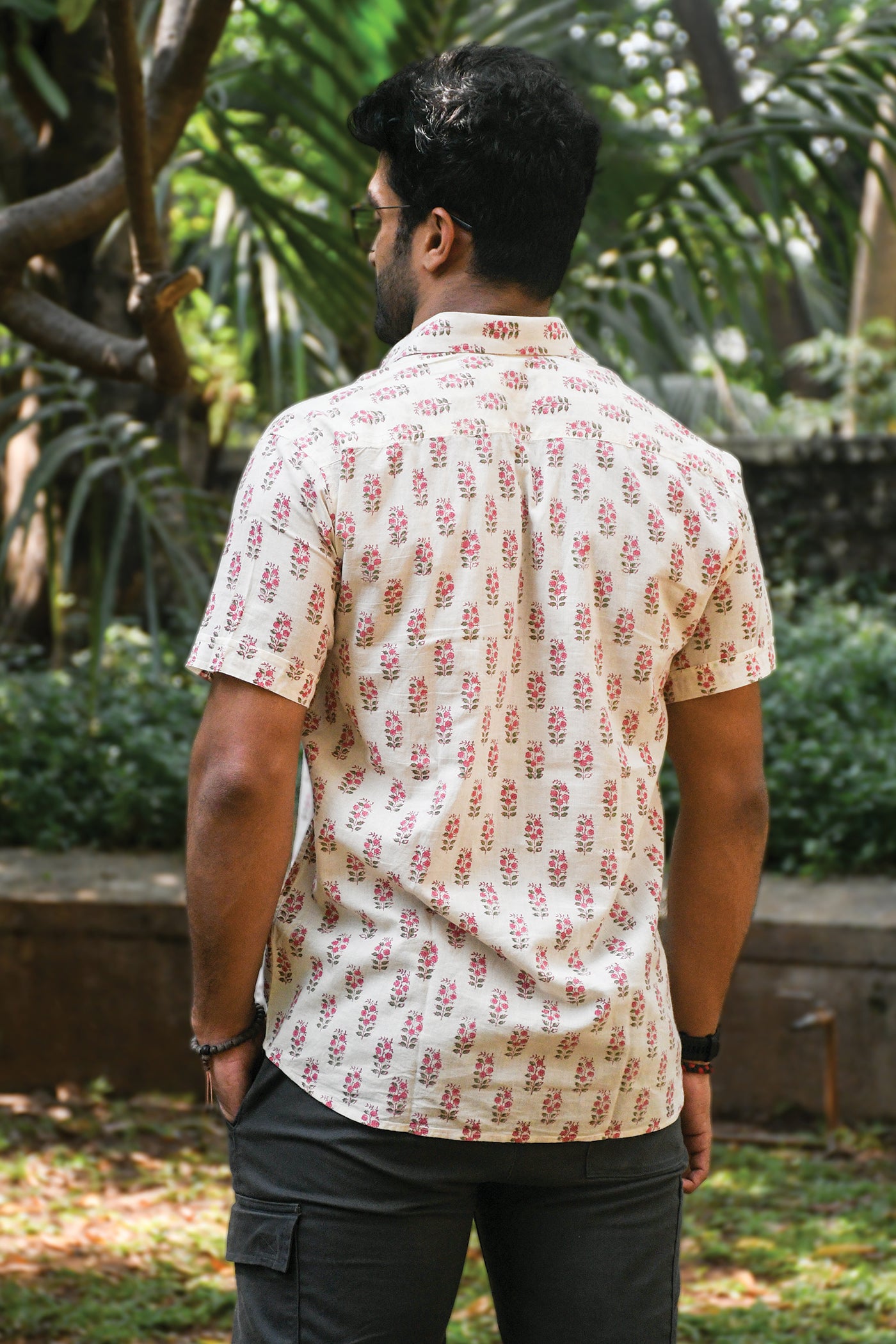 Cream and Pink Block Printed Shirt