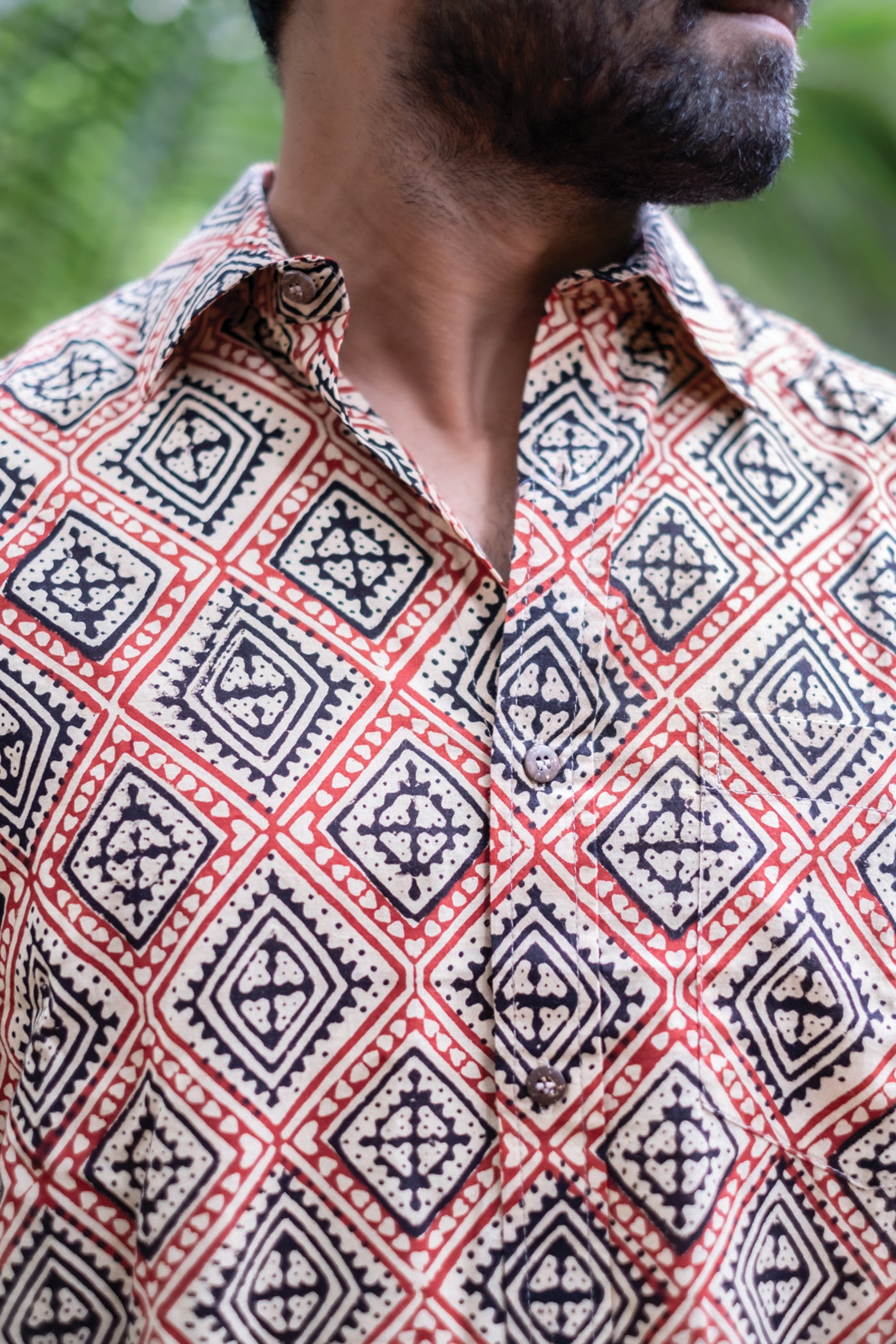 Red and Black Geometric Block Printed Shirt