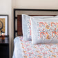 Peach and Grey Floral Block Printed Bedsheet