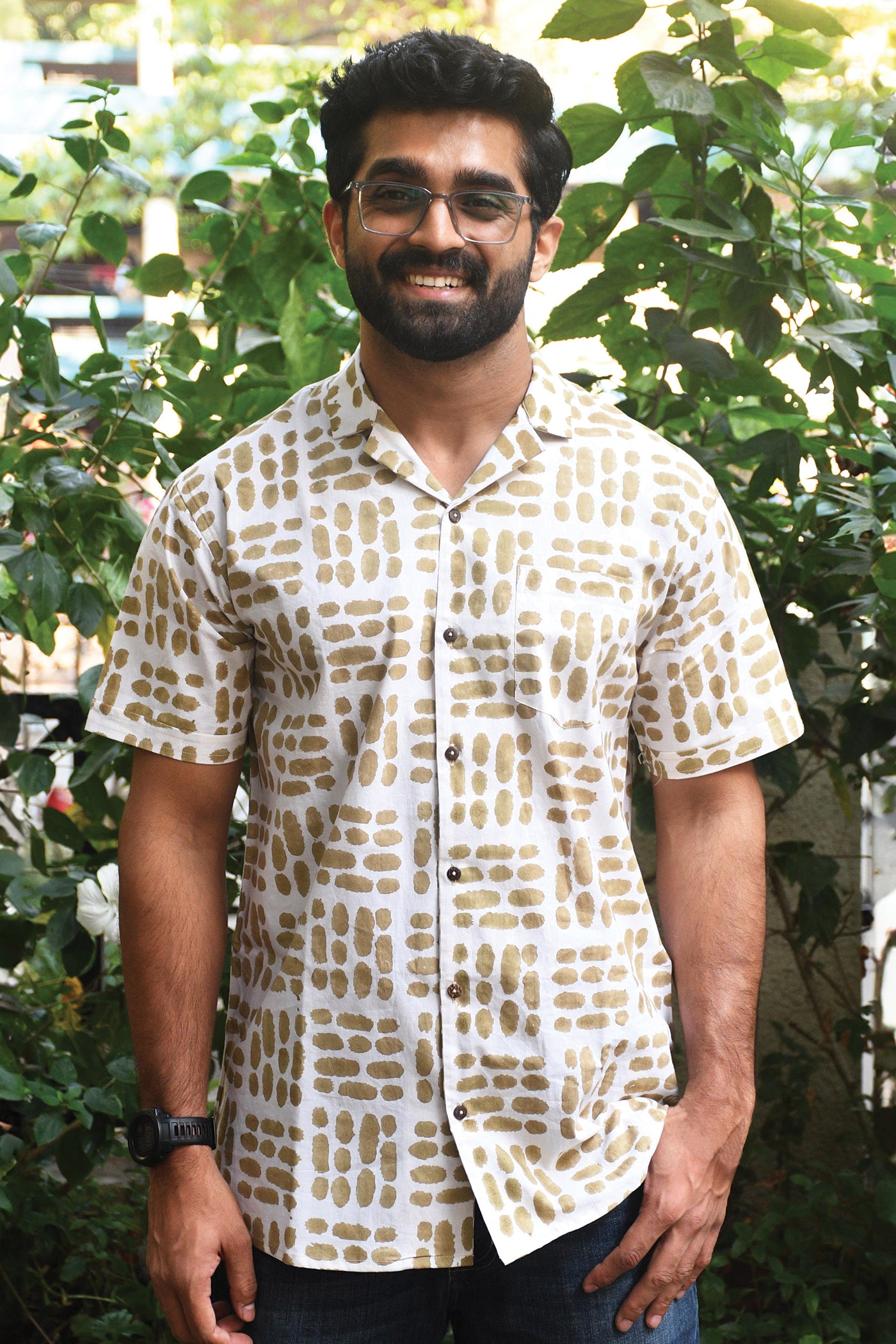 Geometric Brown Block Printed Shirt