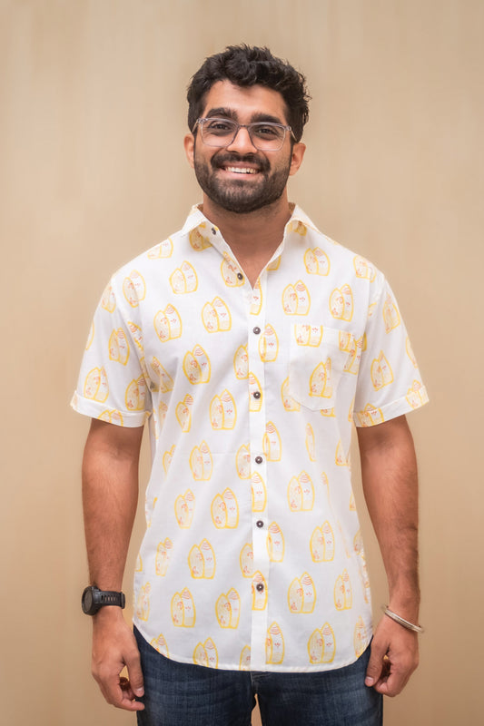 White Surfboard Block Printed Shirt