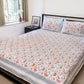 Peach and Grey Floral Block Printed Bedsheet