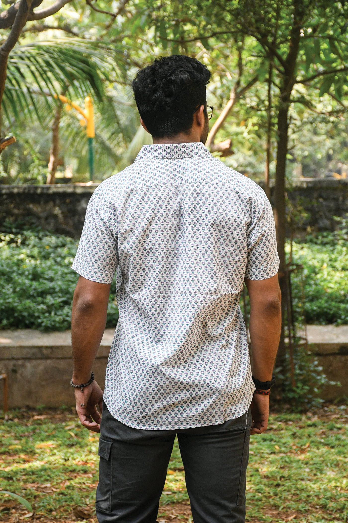 White and Blue Block Printed Shirt