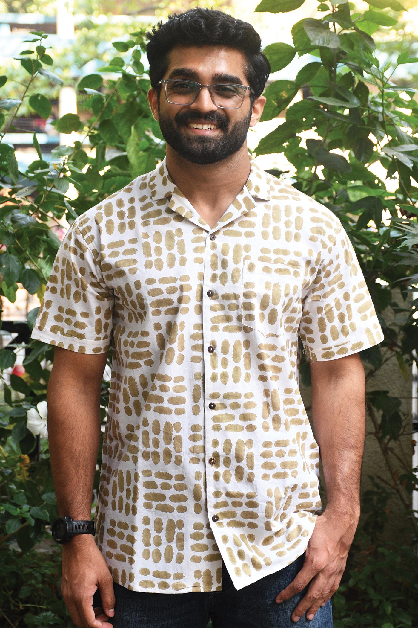 Geometric Brown Block Printed Shirt