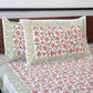 Peach and Red floral hand block printed bedsheet