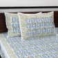 Blue and green hand block printed bedsheet