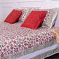 Peach and Red floral hand block printed bedsheet