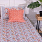 Peach and Grey Floral Block Printed Bedsheet