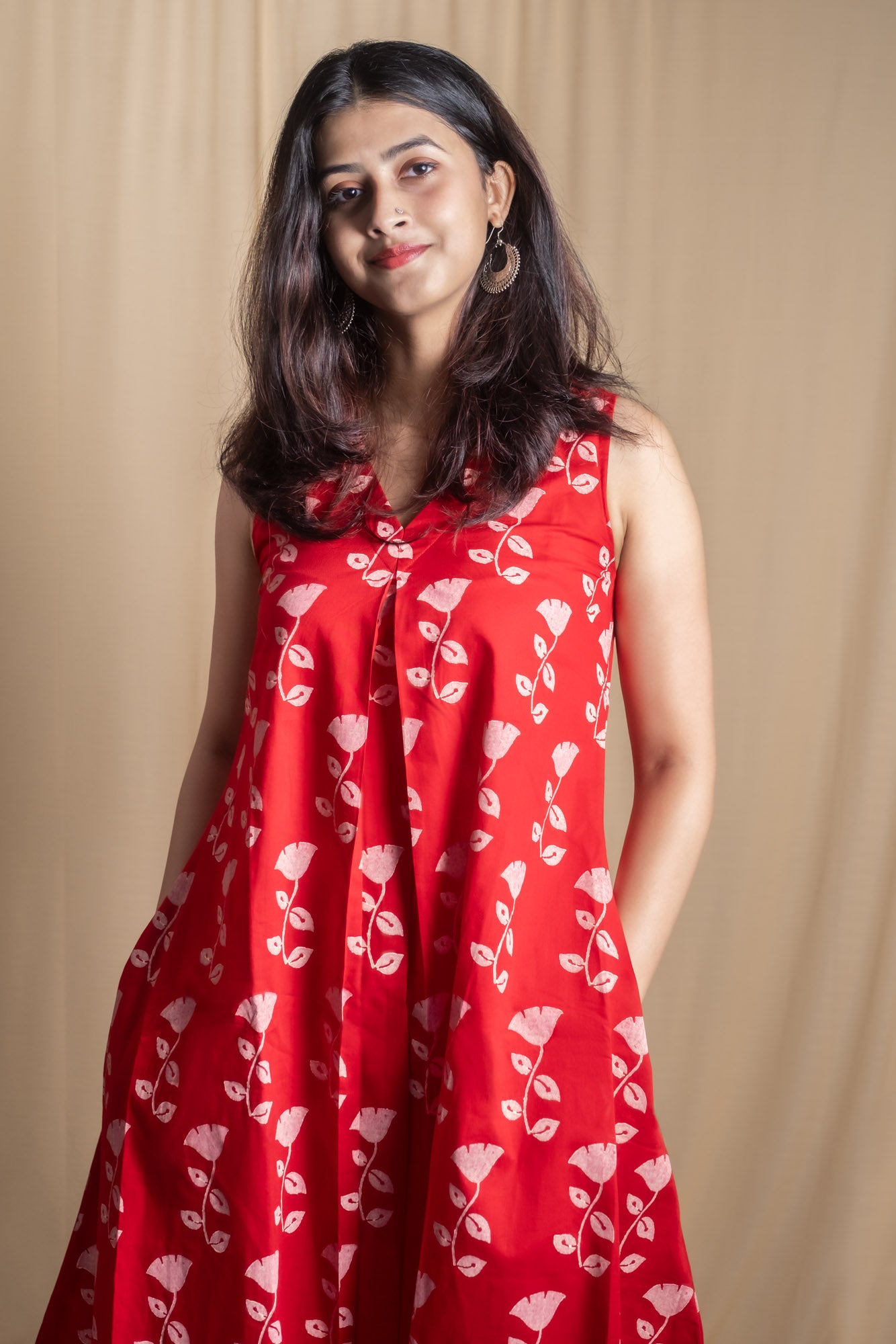 Red Tulip Block Printed Long Kurti Set