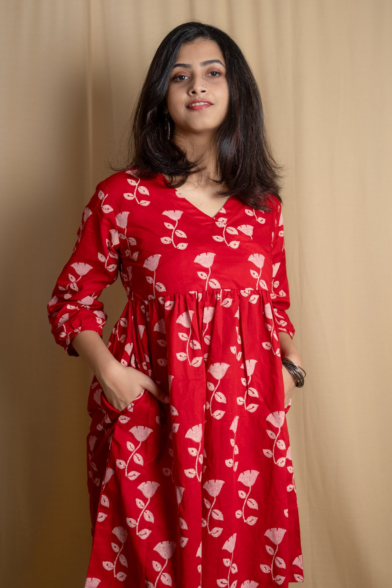 Red Tulip Block Printed Short Kurti