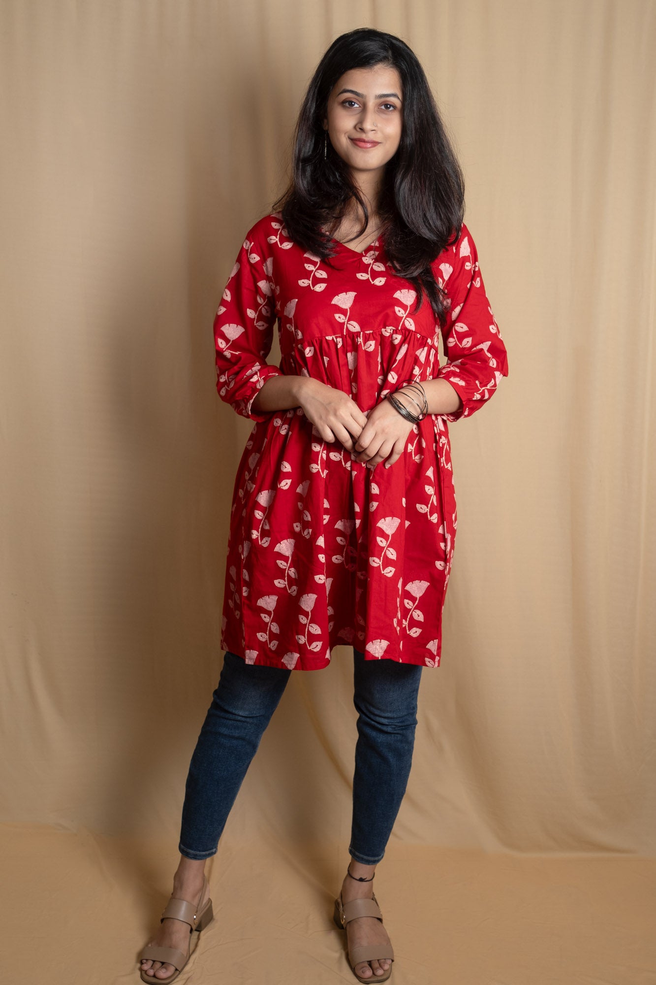 Red Tulip Block Printed Short Kurti