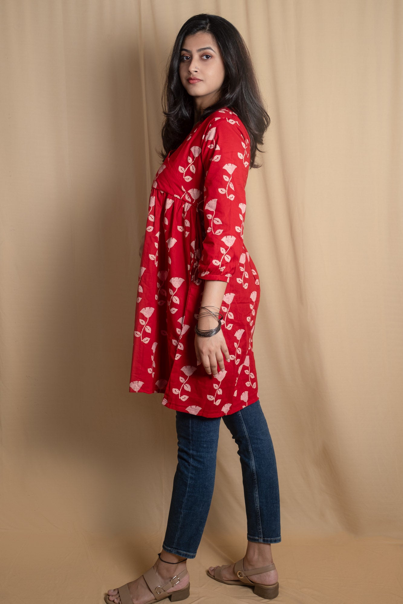 Red Tulip Block Printed Short Kurti