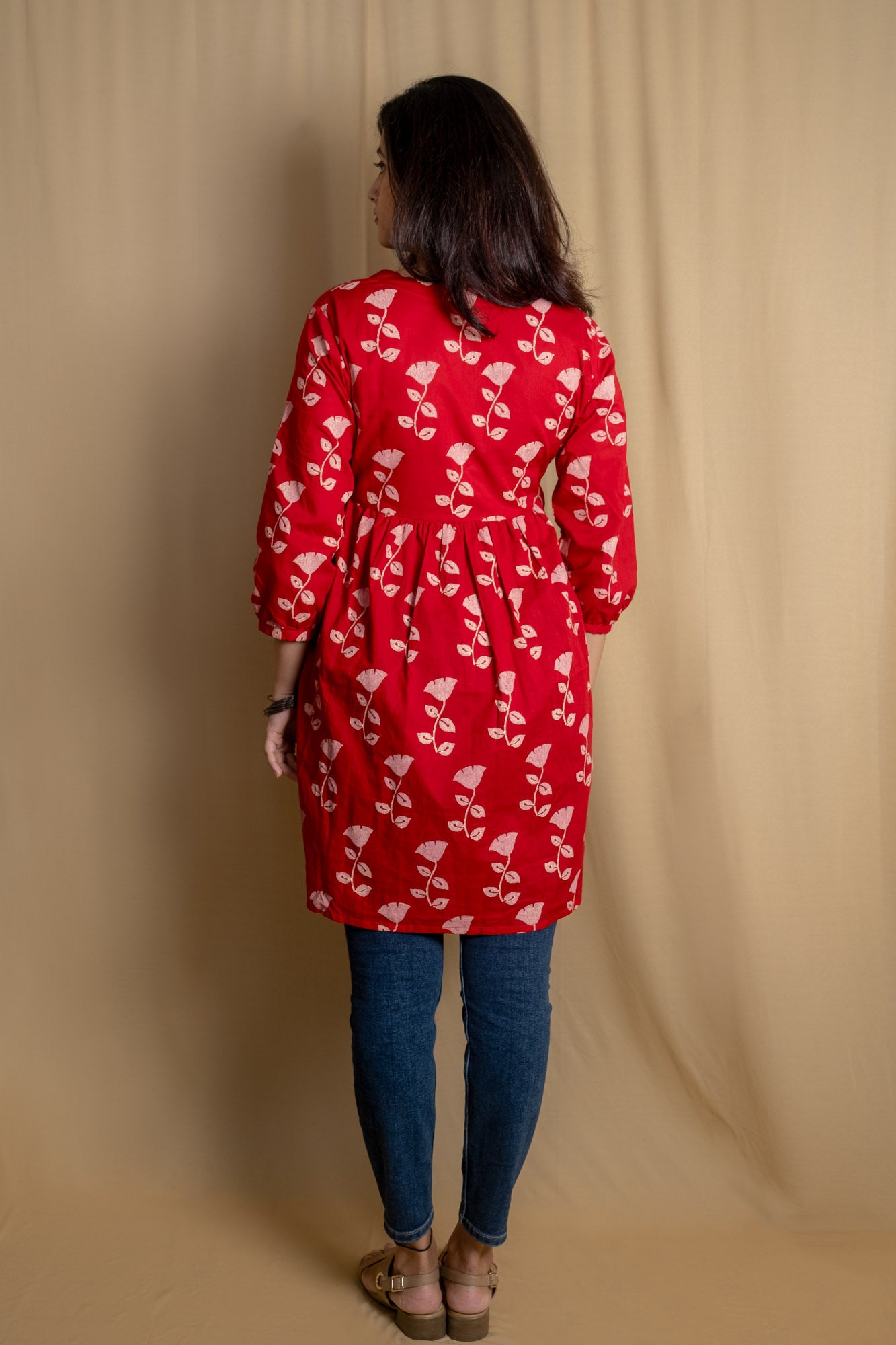 Red Tulip Block Printed Short Kurti