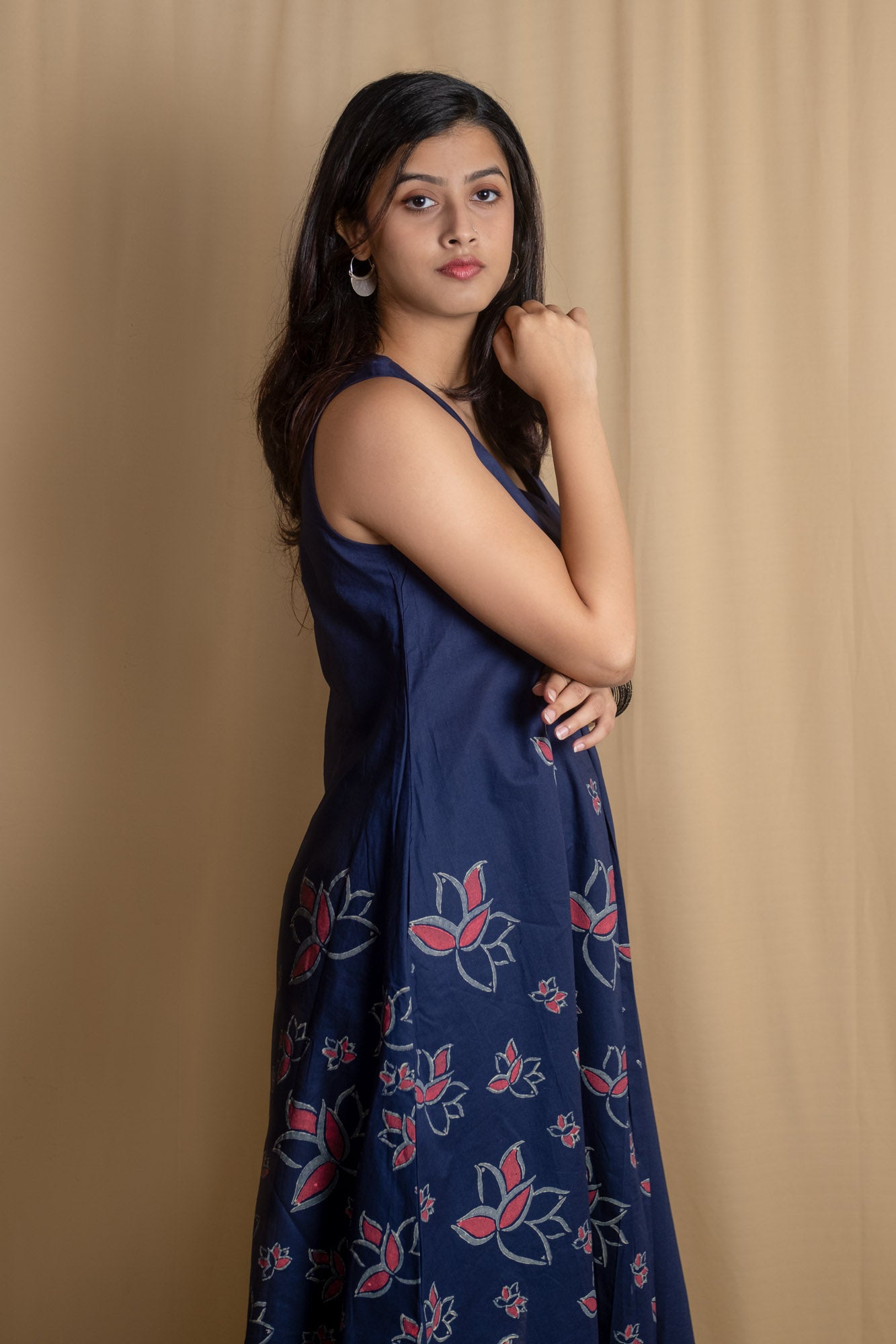 Blue Lotus Block Printed Long Kurti Set