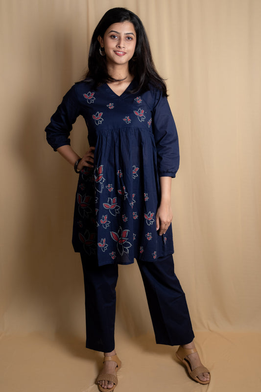 Blue Lotus Block Printed Short Kurti