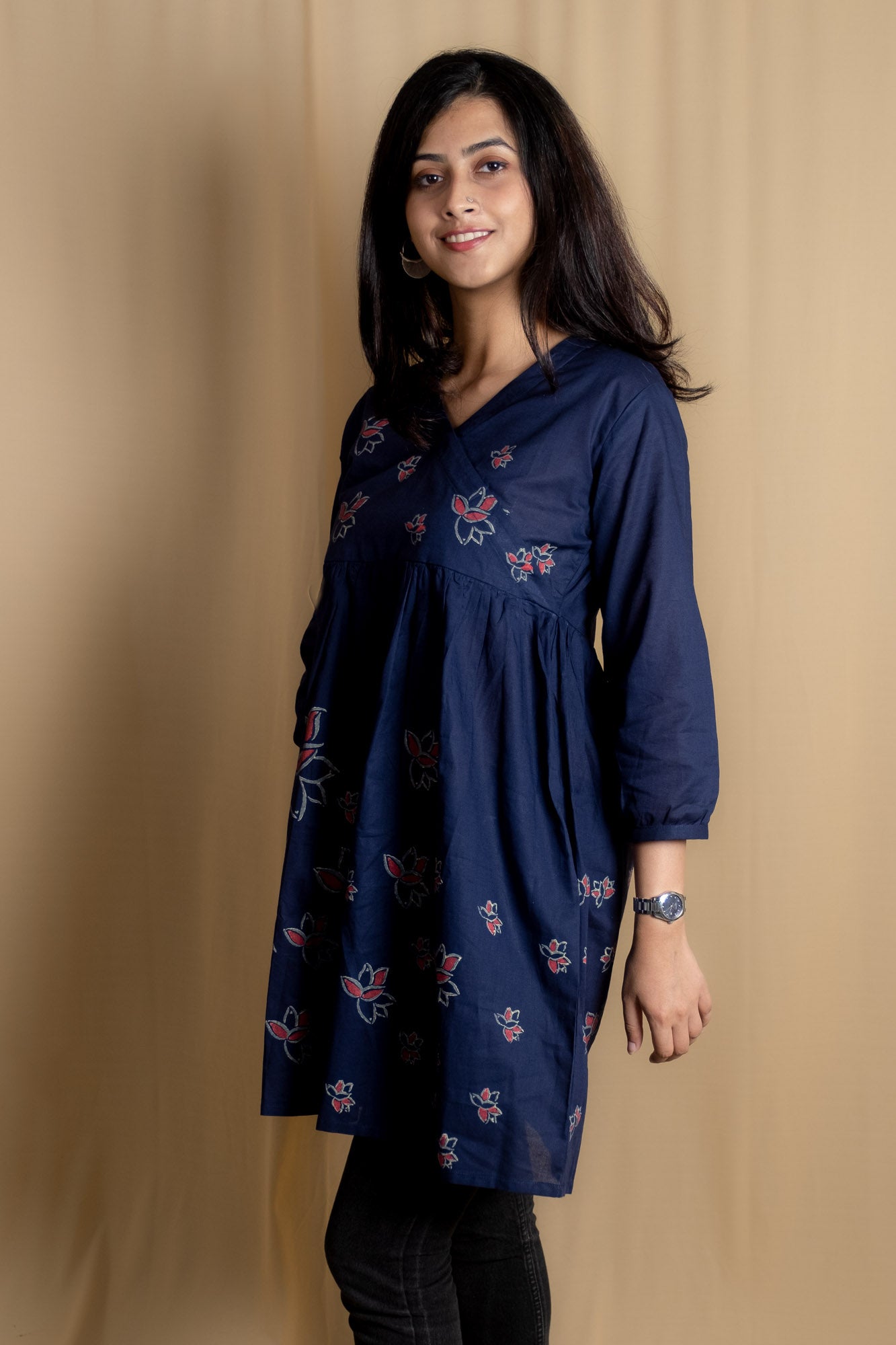 Blue Lotus Block Printed Short Kurti