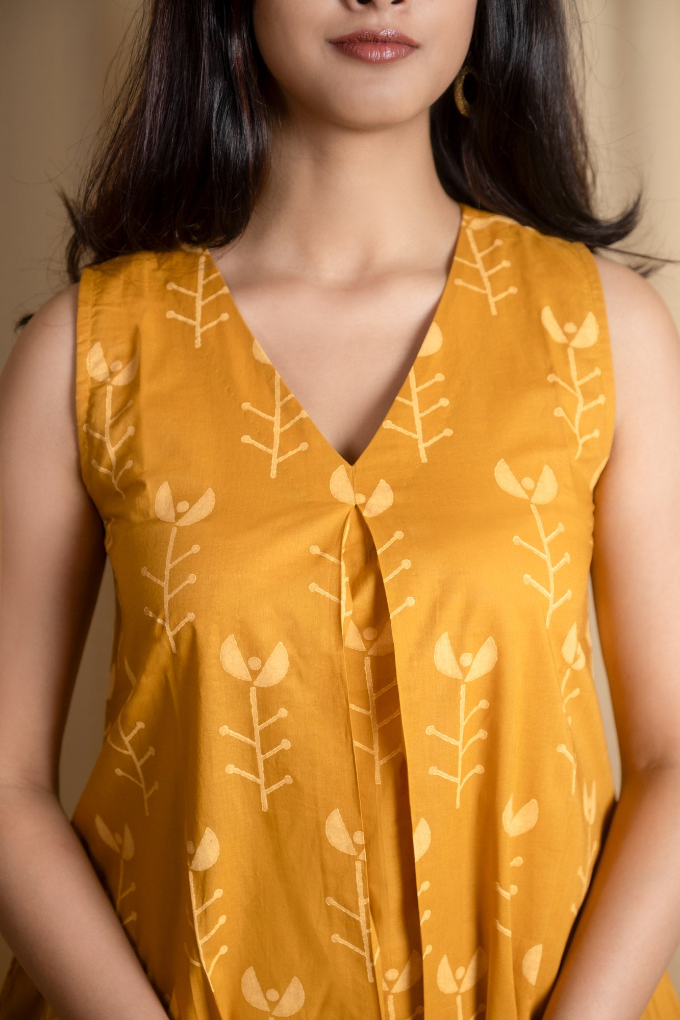 Ochre Geometric Block Printed Kurti Set