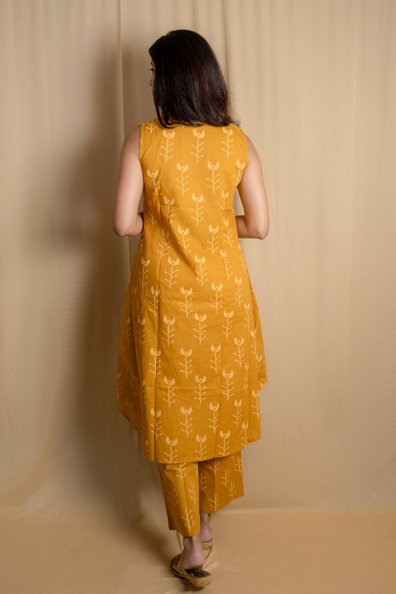 Ochre Geometric Block Printed Kurti Set