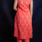 Peach Geometric Block Printed Long Kurti Set