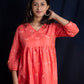 Peach Geometric Block Printed Short Kurti