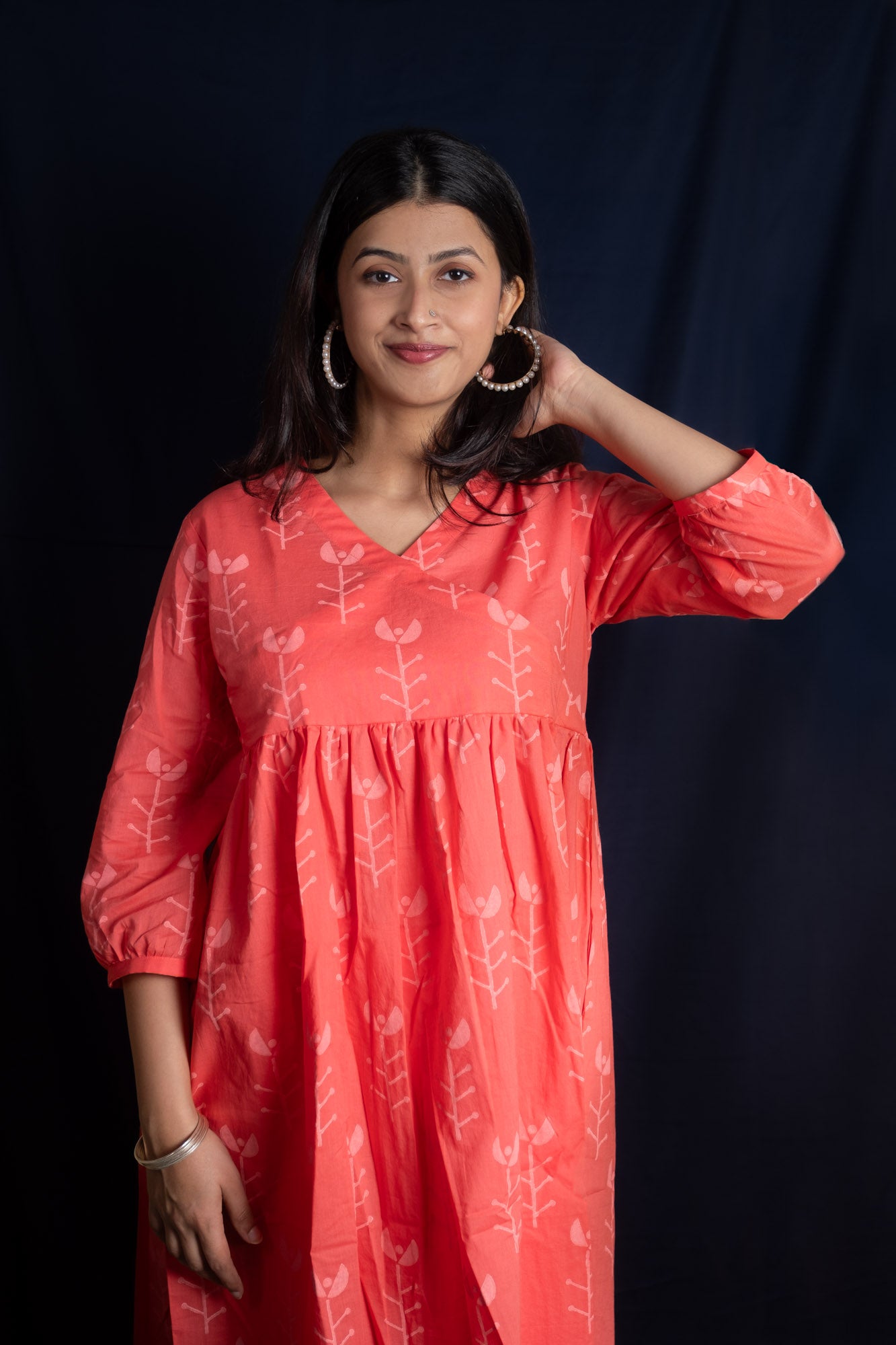 Peach Geometric Block Printed Short Kurti