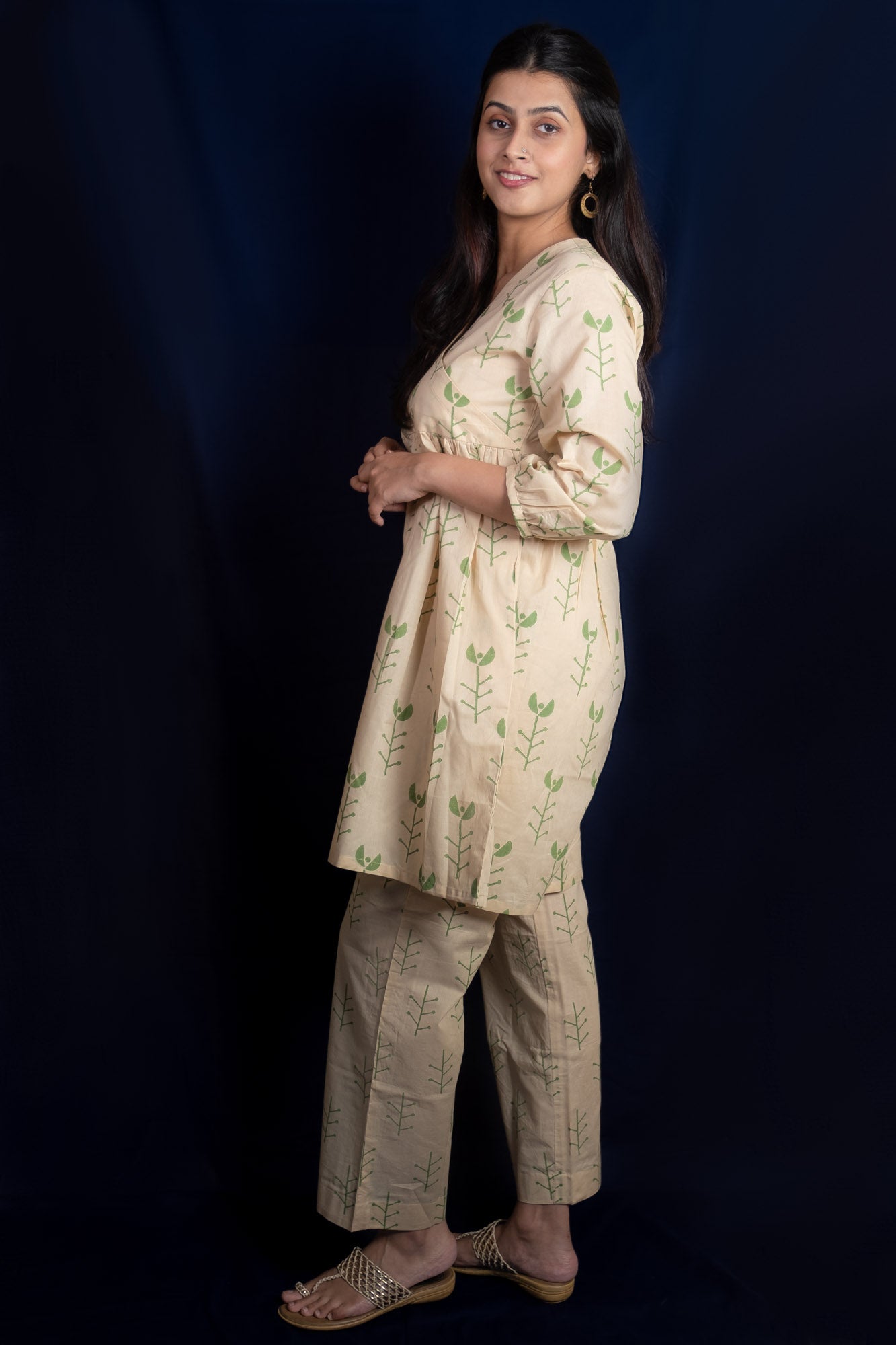 Beige Geometric Block Printed Short Kurti