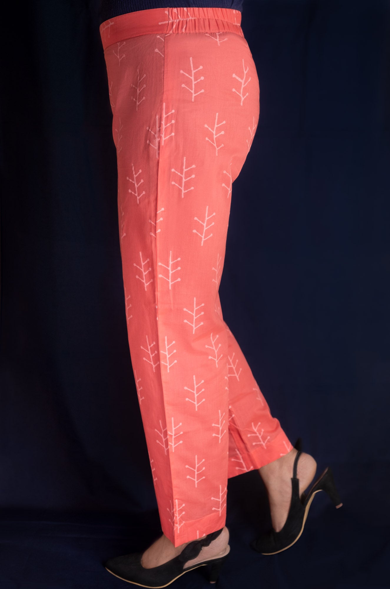 Peach Geometric Block Printed Long Kurti Set