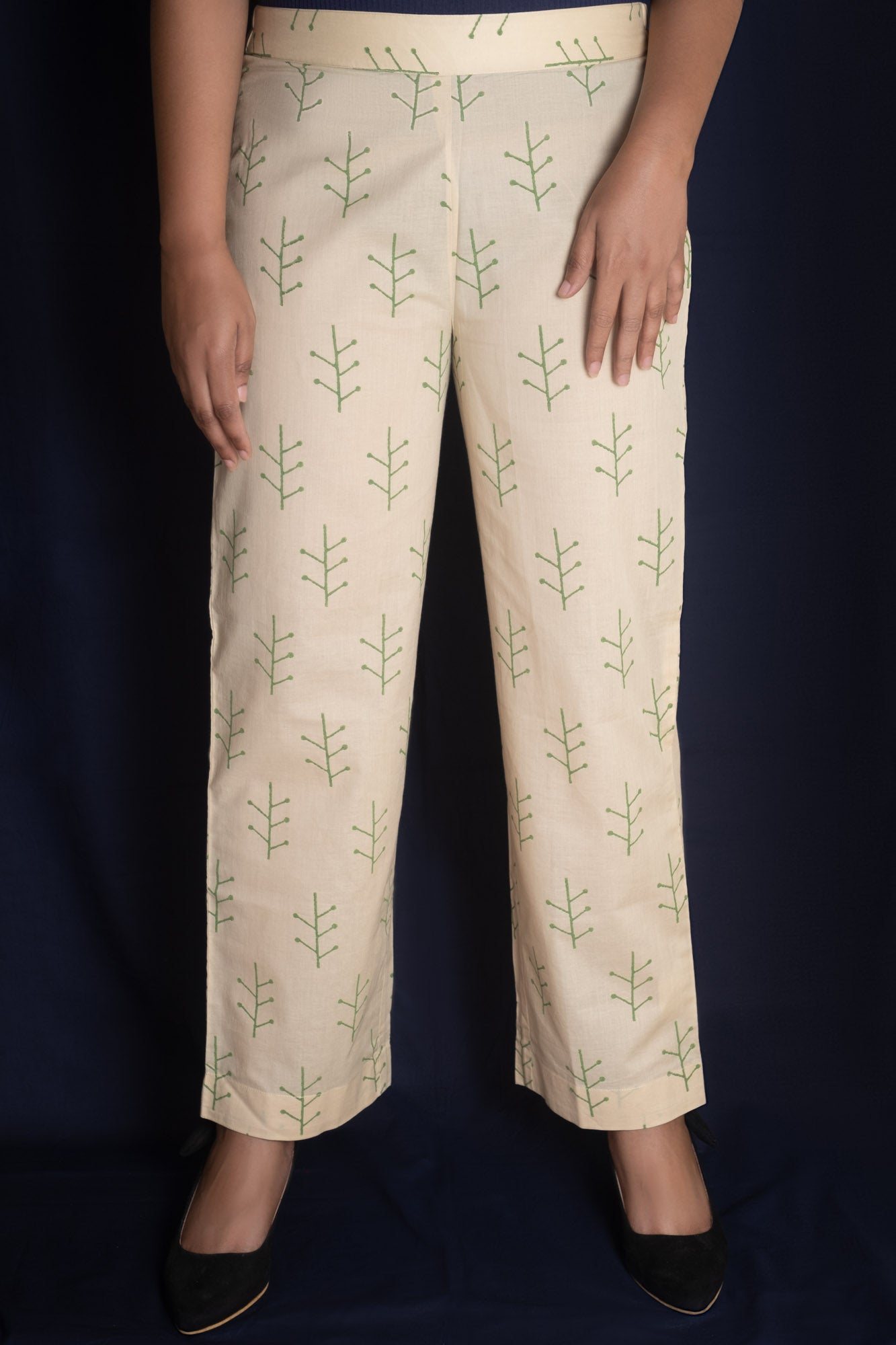 Beige Geometric Block Printed Pants