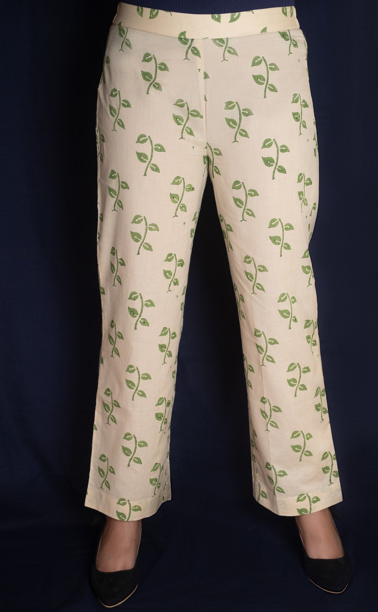 Beige Tulip Block Printed Pants