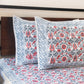 Red floral hand block printed bedsheet