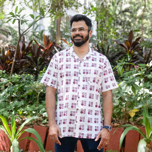 White and Maroon Block Printed Shirt