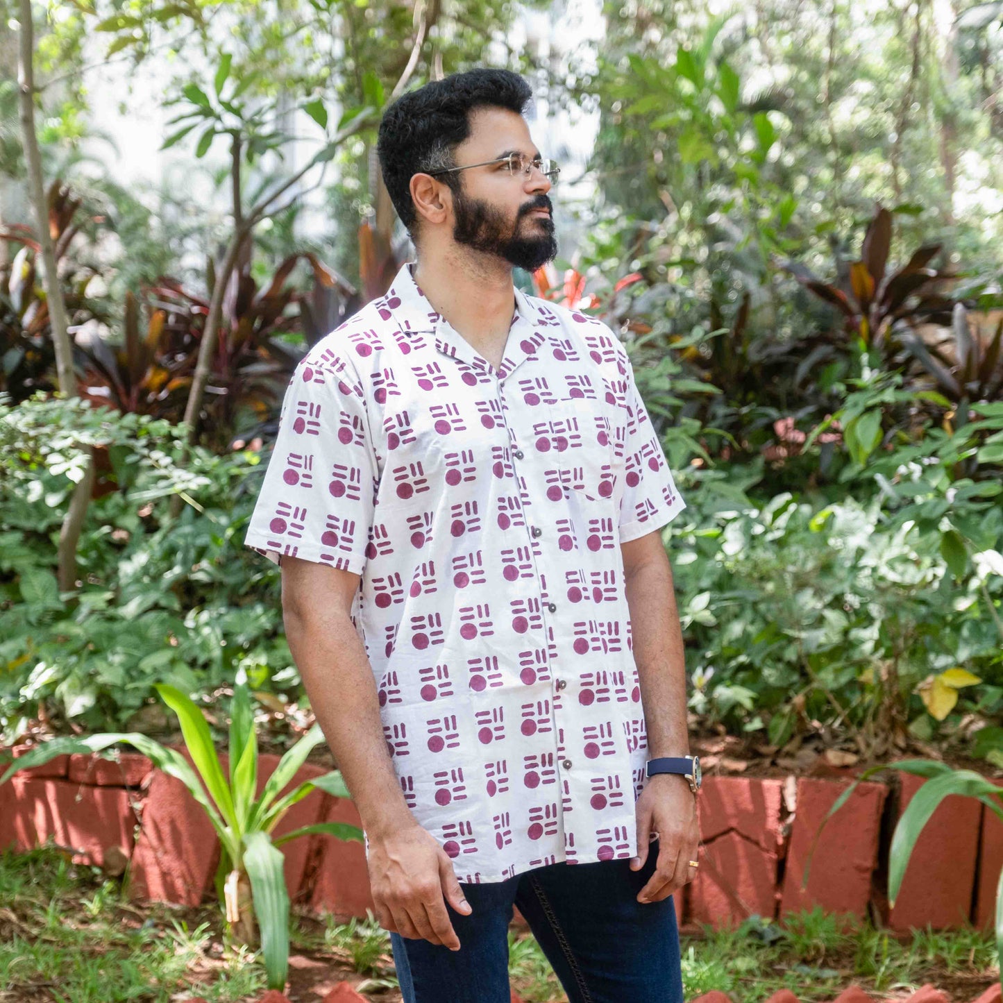 White and Maroon Block Printed Shirt