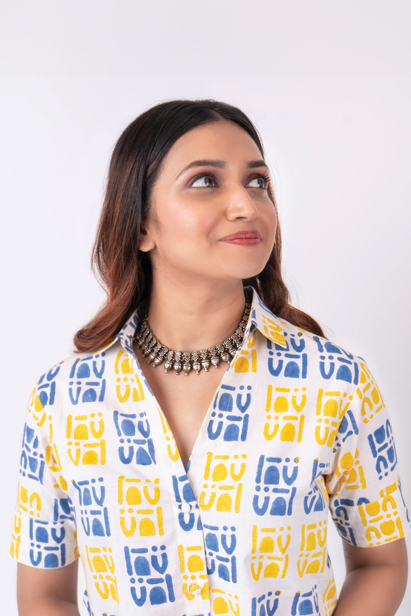 Yellow & Blue Block Printed Dress