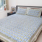 Blue and green hand block printed bedsheet