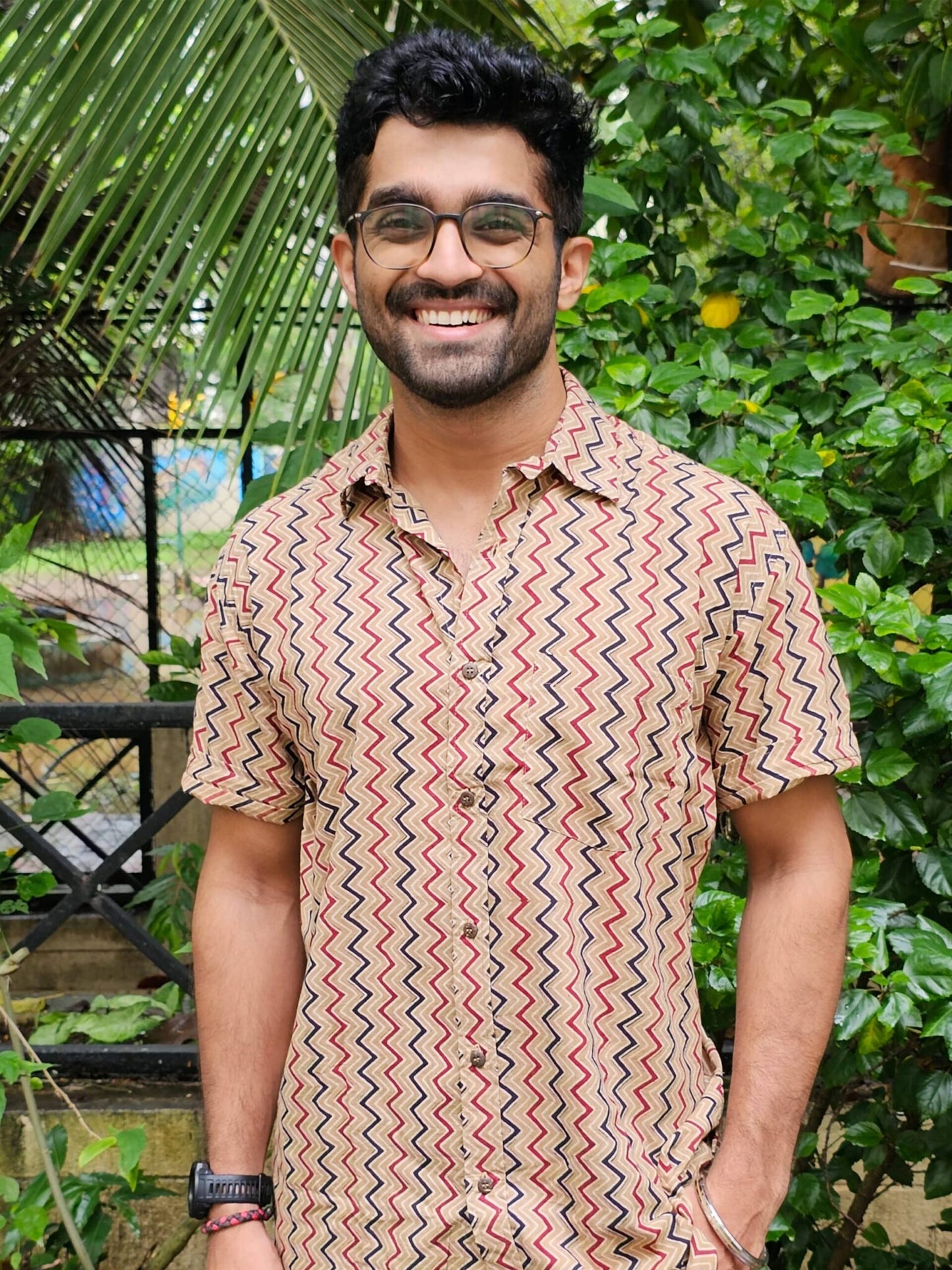 Beige Block Printed Shirt