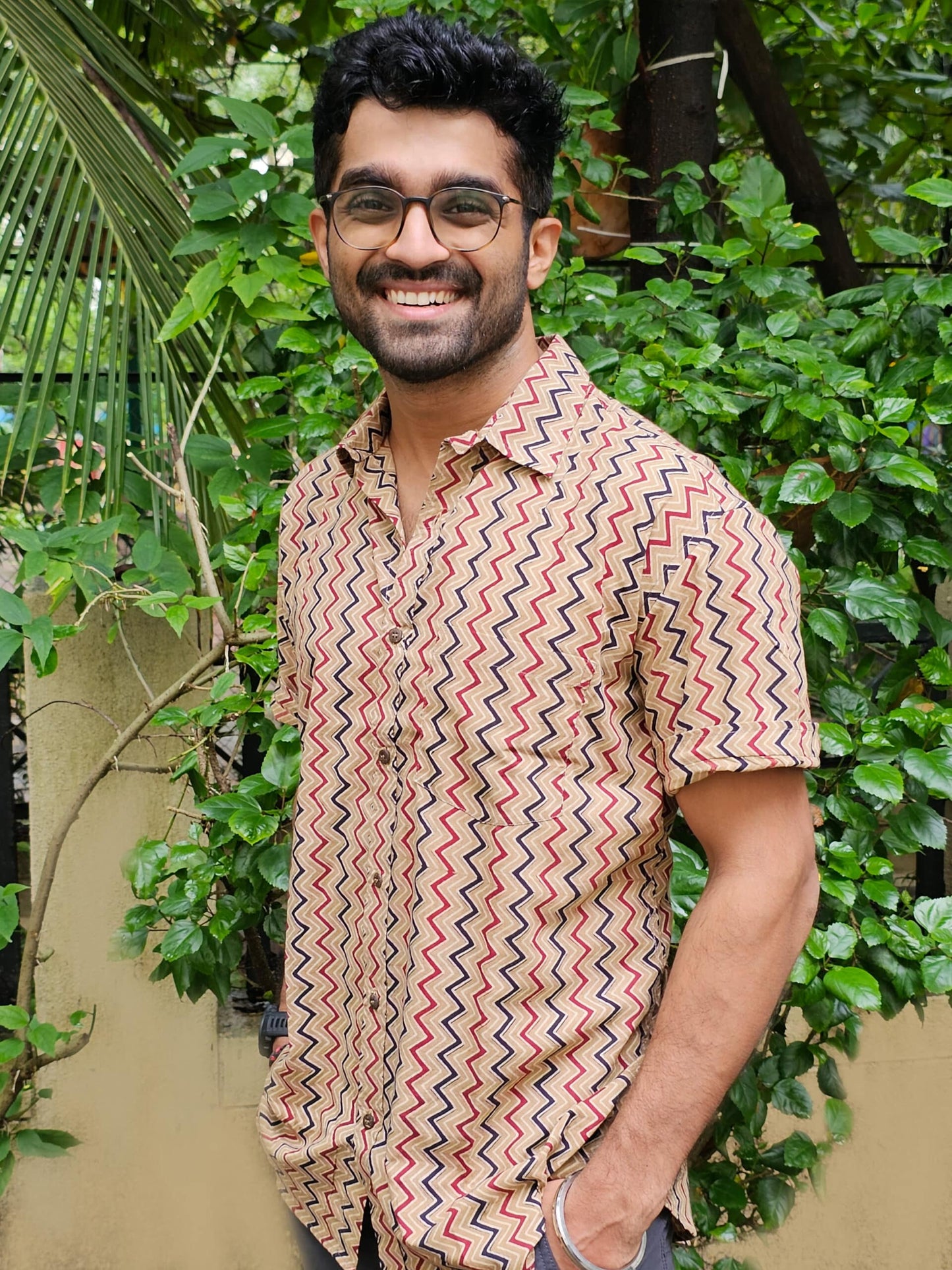 Beige Block Printed Shirt